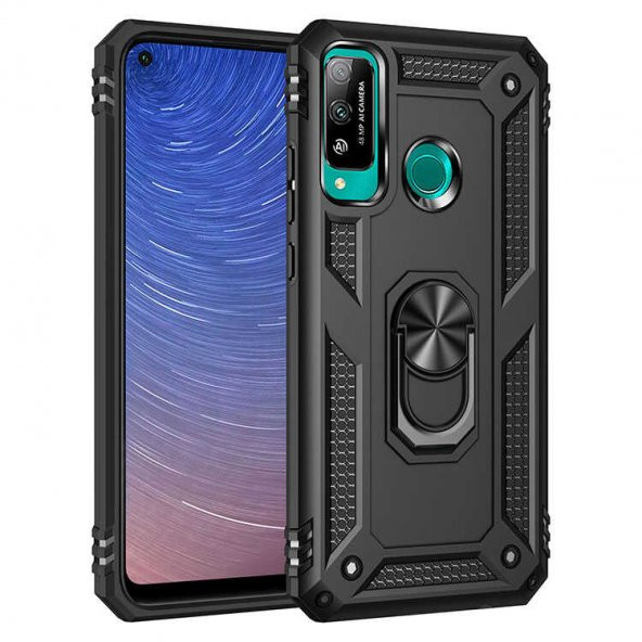 Huawei P40 Lite E Kılıf Sofya Yüzüklü Standlı Zırhlı Silikon Kılıf