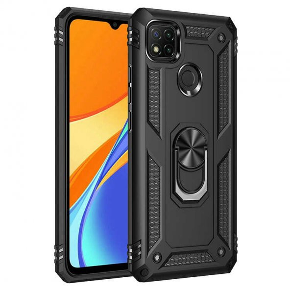 Xiaomi Redmi 9C Kılıf Sofya Yüzüklü Standlı Zırhlı Silikon Kılıf