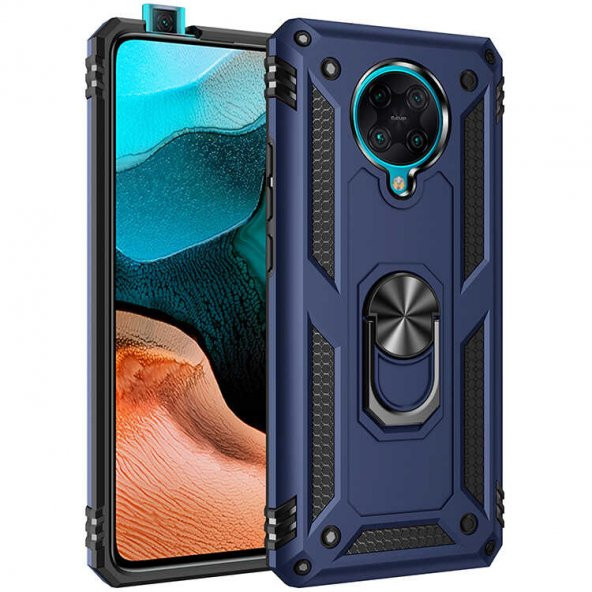 Xiaomi Poco F2 Pro Kılıf Sofya Yüzüklü Standlı Zırhlı Silikon Kılıf - 5