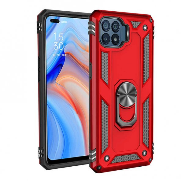 Oppo Reno 4 Lite Kılıf Sofya Yüzüklü Standlı Zırhlı Silikon Kılıf - 3