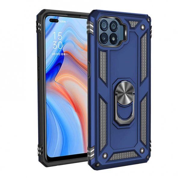 Oppo Reno 4 Lite Kılıf Sofya Yüzüklü Standlı Zırhlı Silikon Kılıf - 5