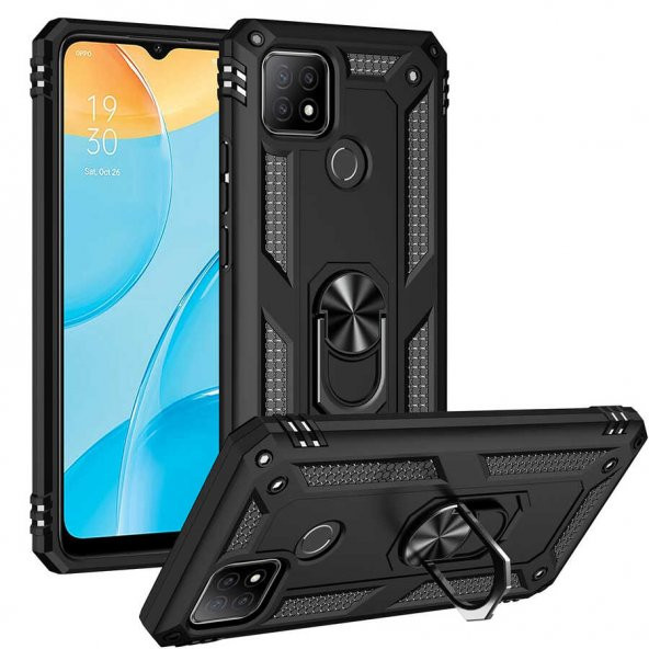 Oppo A15S Kılıf Sofya Yüzüklü Standlı Zırhlı Silikon Kılıf