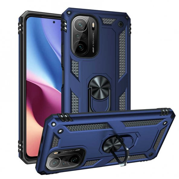 Xiaomi Redmi K40 Kılıf Sofya Yüzüklü Standlı Zırhlı Silikon Kılıf - 5