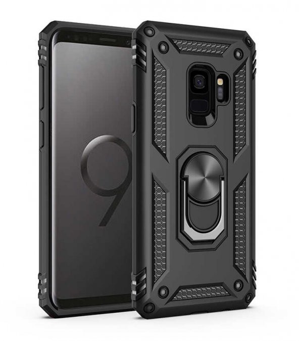 Samsung Galaxy S9 Kılıf Sofya Yüzüklü Standlı Zırhlı Silikon Kılıf