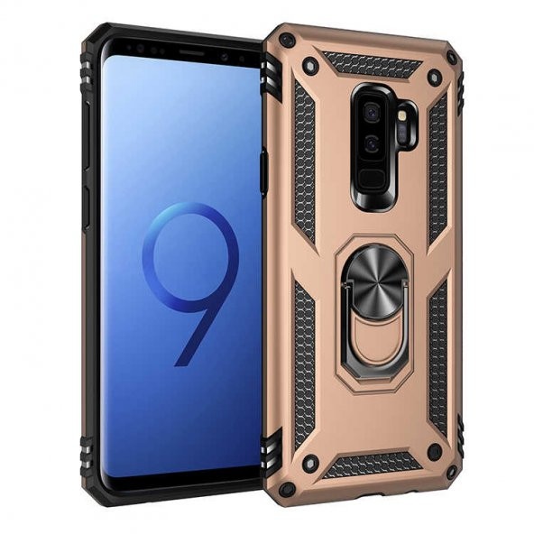 Samsung Galaxy S9 Plus Kılıf Sofya Yüzüklü Standlı Zırhlı Silikon Kılıf - 4