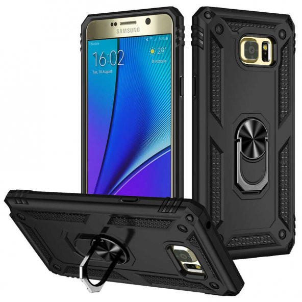 Samsung Galaxy Note 5 Kılıf Sofya Yüzüklü Standlı Zırhlı Silikon Kılıf