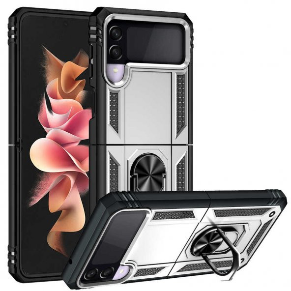Samsung Galaxy Z Flip 3 Kılıf Sofya Yüzüklü Standlı Zırhlı Silikon Kılıf - 2