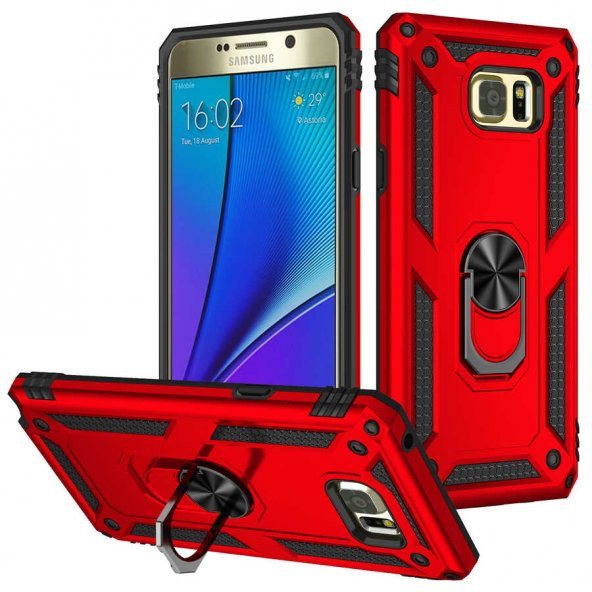 Samsung Galaxy Note 5 Kılıf Sofya Yüzüklü Standlı Zırhlı Silikon Kılıf - 3