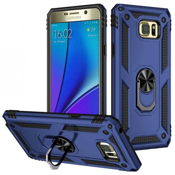 Samsung Galaxy Note 5 Kılıf Sofya Yüzüklü Standlı Zırhlı Silikon Kılıf - 5