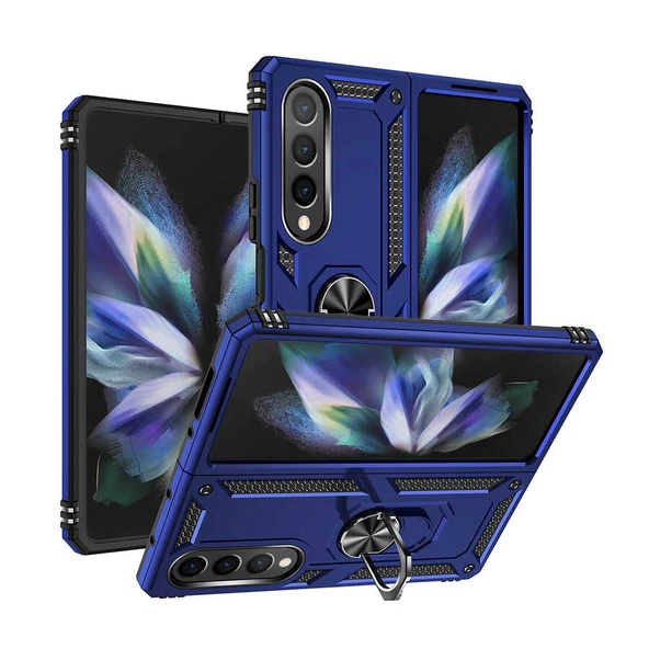 Samsung Galaxy Z Fold 4 Kılıf Zore Vega Çok Fonksiyonlu Tpu Tank Kılıf  Mavi