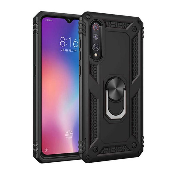 Xiaomi Mi 9 Kılıf Sofya Yüzüklü Standlı Zırhlı Silikon Kılıf