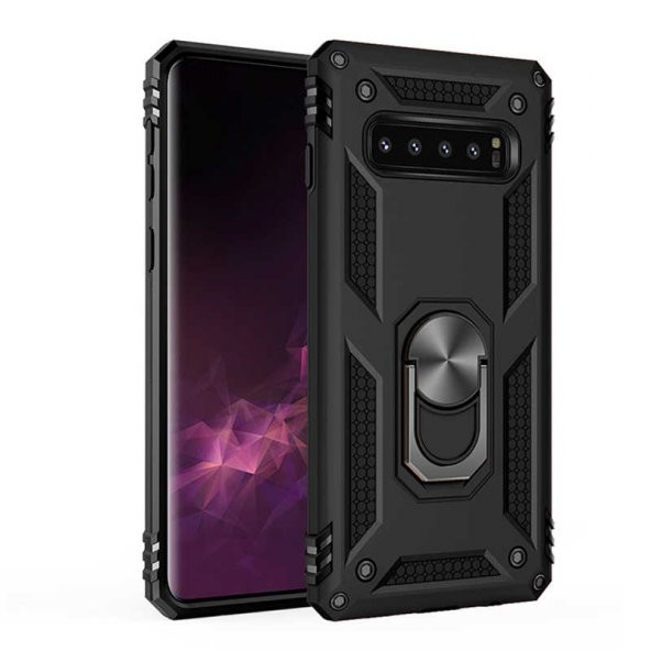 Samsung Galaxy S10 Plus Kılıf Sofya Yüzüklü Standlı Zırhlı Silikon Kılıf - 1