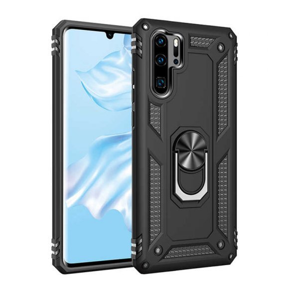 Huawei P30 Pro Kılıf Sofya Yüzüklü Standlı Zırhlı Silikon Kılıf