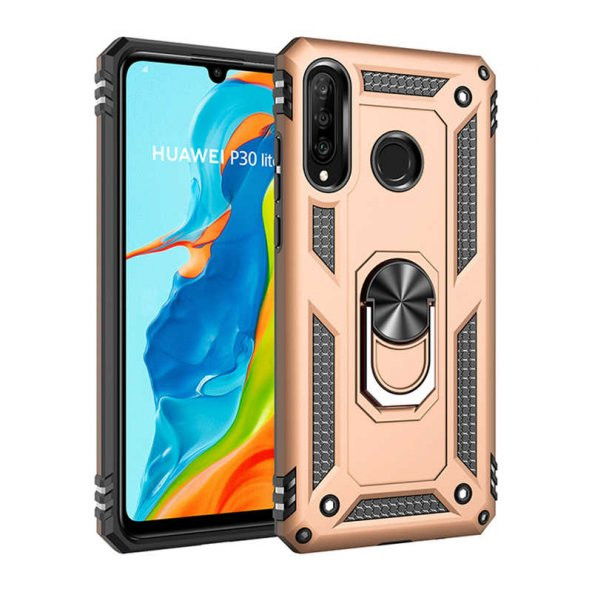 Huawei P30 Lite Kılıf Sofya Yüzüklü Standlı Zırhlı Silikon Kılıf - 2