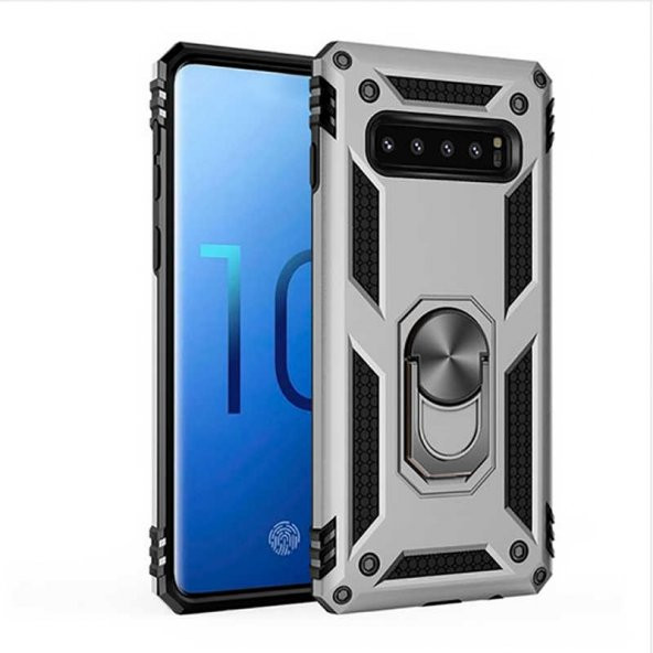 Samsung Galaxy S10 Kılıf Sofya Yüzüklü Standlı Zırhlı Silikon Kılıf - Resim 2