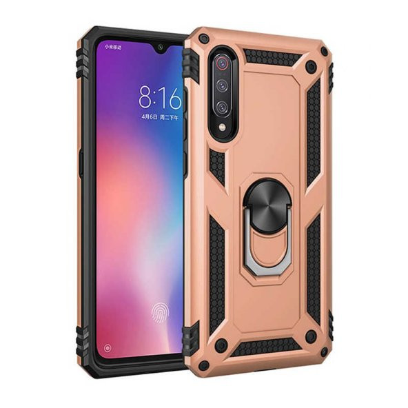 Xiaomi Mi 9 Kılıf Sofya Yüzüklü Standlı Zırhlı Silikon Kılıf - 4