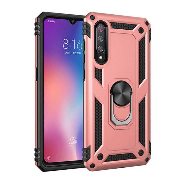 Xiaomi Mi 9 Kılıf Sofya Yüzüklü Standlı Zırhlı Silikon Kılıf - 6