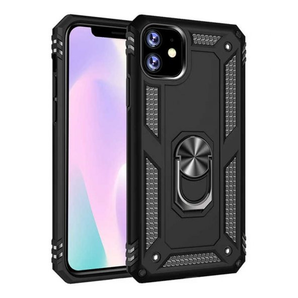 Apple iPhone 11 Kılıf Sofya Yüzüklü Standlı Zırhlı Silikon Kılıf