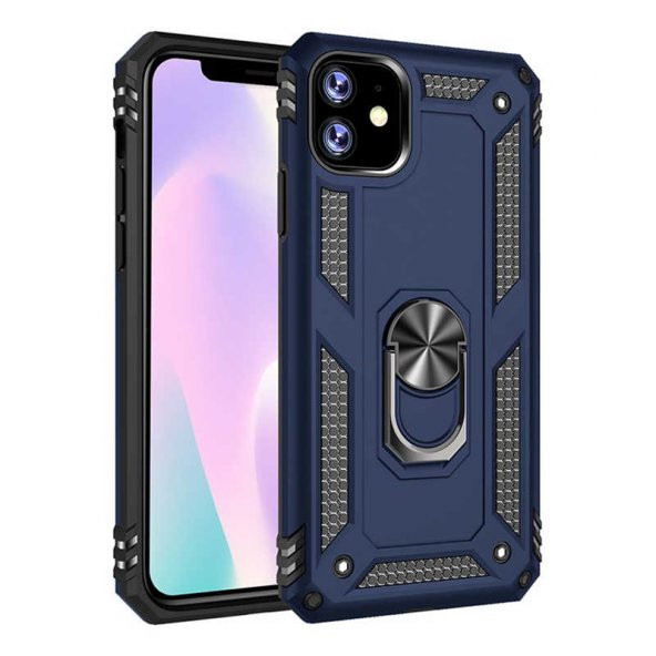 Apple iPhone 11 Kılıf Sofya Yüzüklü Standlı Zırhlı Silikon Kılıf - 5