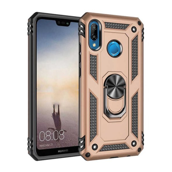 Huawei P20 Lite Kılıf Sofya Yüzüklü Standlı Zırhlı Silikon Kılıf - Resim 4