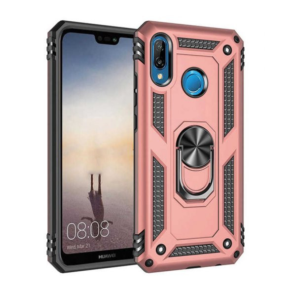 Huawei P20 Lite Kılıf Sofya Yüzüklü Standlı Zırhlı Silikon Kılıf - Resim 6