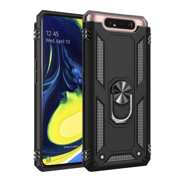 Samsung Galaxy A80 Kılıf Sofya Yüzüklü Standlı Zırhlı Silikon Kılıf - 1