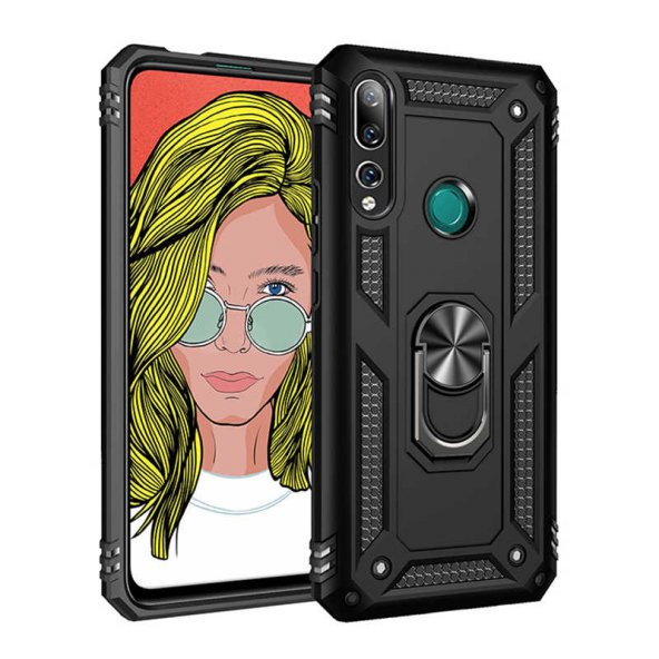 Huawei Y9 Prime 2019 Kılıf Sofya Yüzüklü Standlı Zırhlı Silikon Kılıf - 1
