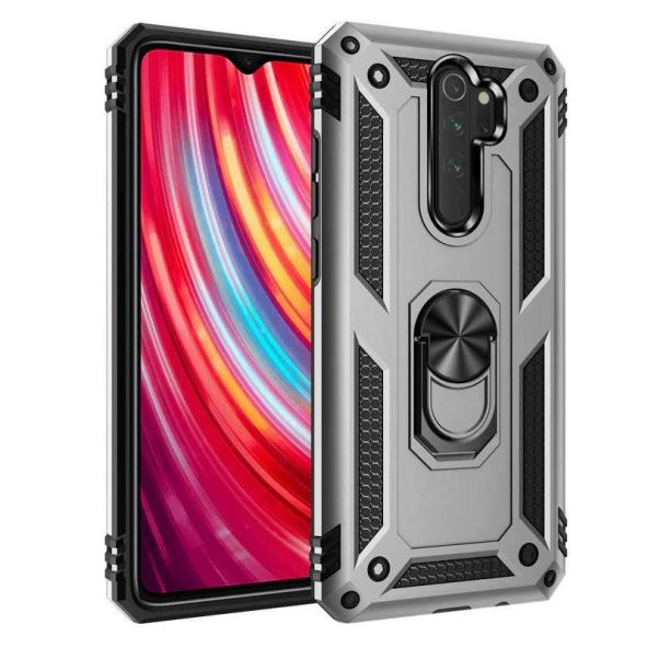 Xiaomi Redmi Note 8 Pro Kılıf Sofya Yüzüklü Standlı Zırhlı Silikon Kılıf