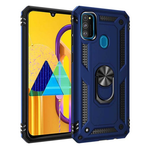 Samsung Galaxy M30S Kılıf Sofya Yüzüklü Standlı Zırhlı Silikon Kılıf - Resim 3