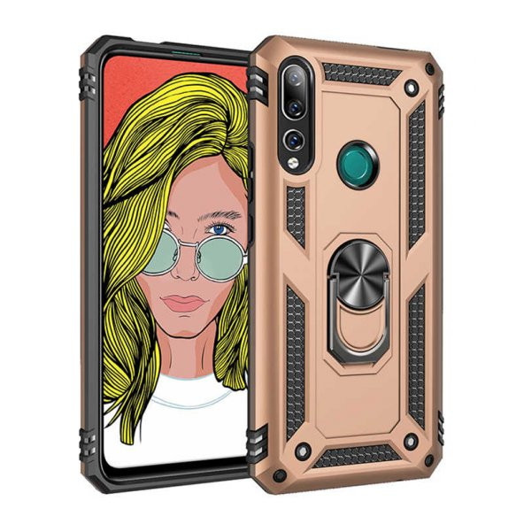 Huawei Y9 Prime 2019 Kılıf Sofya Yüzüklü Standlı Zırhlı Silikon Kılıf - 4