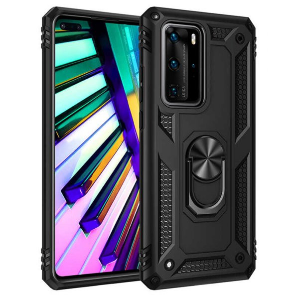 Huawei P40 Pro Kılıf Sofya Yüzüklü Standlı Zırhlı Silikon Kılıf ürün görseli
