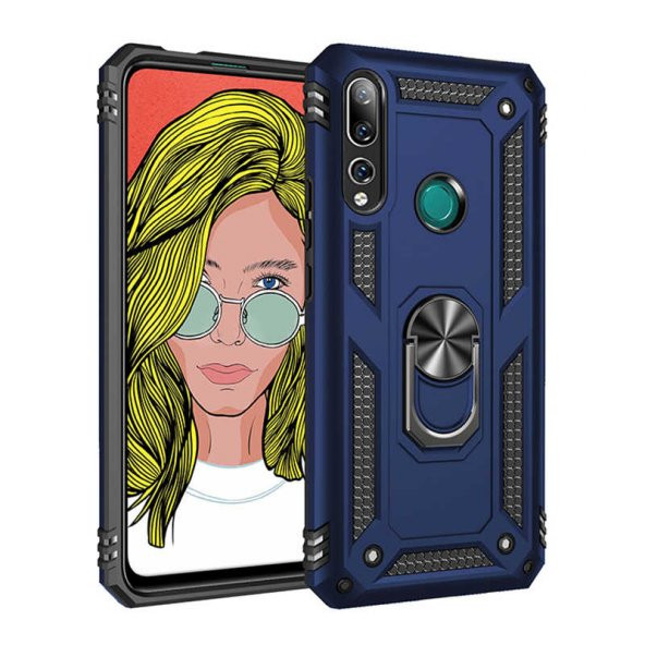 Huawei Y9 Prime 2019 Kılıf Sofya Yüzüklü Standlı Zırhlı Silikon Kılıf - 5