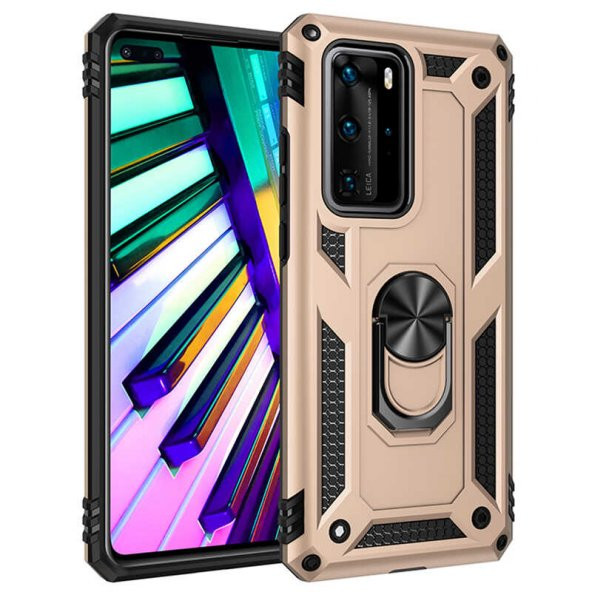 Huawei P40 Pro Kılıf Sofya Yüzüklü Standlı Zırhlı Silikon Kılıf - Resim 4