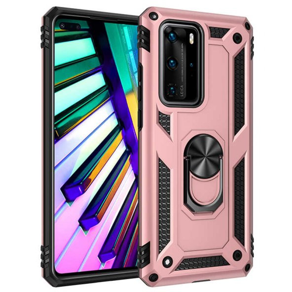 Huawei P40 Pro Kılıf Sofya Yüzüklü Standlı Zırhlı Silikon Kılıf - Resim 6