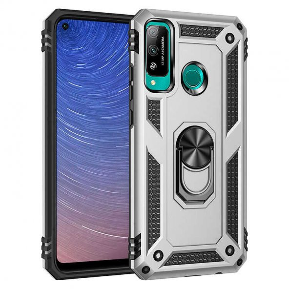 Huawei P40 Lite E Kılıf Sofya Yüzüklü Standlı Zırhlı Silikon Kılıf - 2