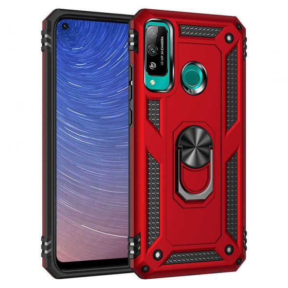 Huawei P40 Lite E Kılıf Sofya Yüzüklü Standlı Zırhlı Silikon Kılıf - 3