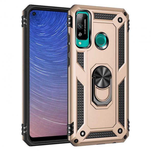 Huawei P40 Lite E Kılıf Sofya Yüzüklü Standlı Zırhlı Silikon Kılıf - 4