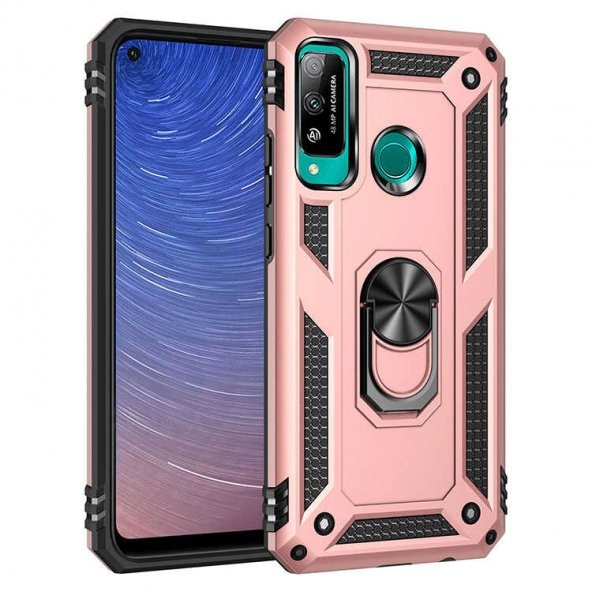 Huawei P40 Lite E Kılıf Sofya Yüzüklü Standlı Zırhlı Silikon Kılıf - 6