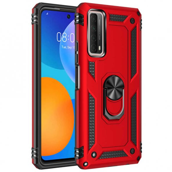 Huawei P Smart 2021 Kılıf Sofya Yüzüklü Standlı Zırhlı Silikon Kılıf - 2