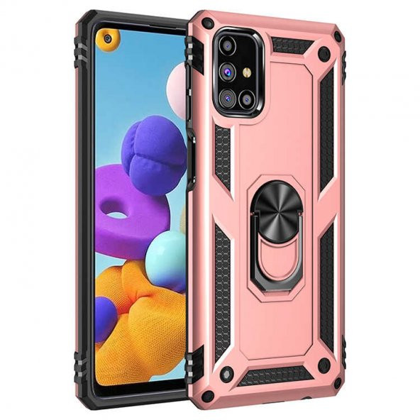 Samsung Galaxy M31S Kılıf Sofya Yüzüklü Standlı Zırhlı Silikon Kılıf - 4