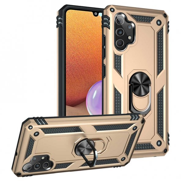 Samsung Galaxy A32 4G Kılıf Sofya Yüzüklü Standlı Zırhlı Silikon Kılıf - Resim 4