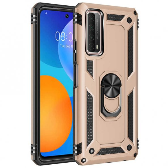 Huawei P Smart 2021 Kılıf Sofya Yüzüklü Standlı Zırhlı Silikon Kılıf - 3