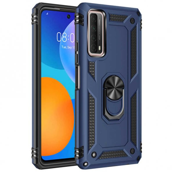 Huawei P Smart 2021 Kılıf Sofya Yüzüklü Standlı Zırhlı Silikon Kılıf - 4