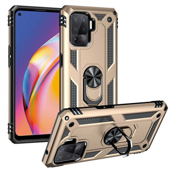 Oppo Reno 5 Lite Kılıf Sofya Yüzüklü Standlı Zırhlı Silikon Kılıf - 4