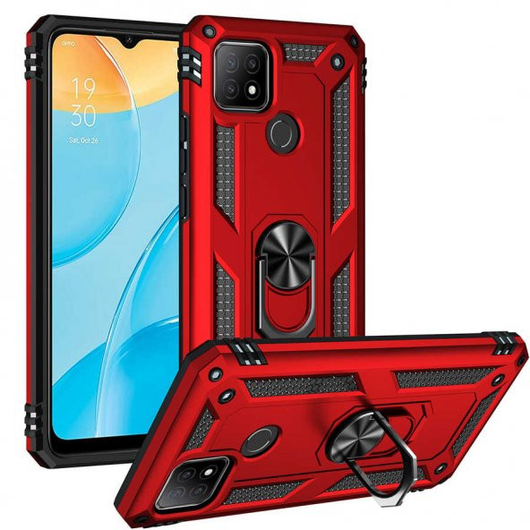 Oppo A15 Kılıf Sofya Yüzüklü Standlı Zırhlı Silikon Kılıf