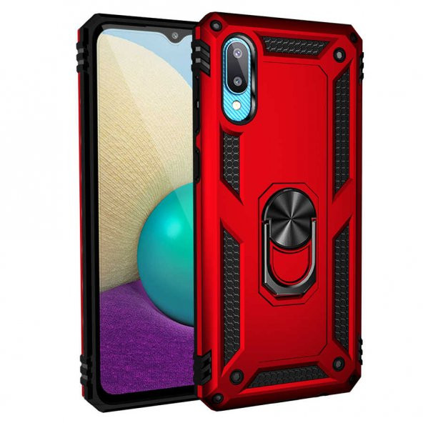 Samsung Galaxy A02 Kılıf Sofya Yüzüklü Standlı Zırhlı Silikon Kılıf - 3