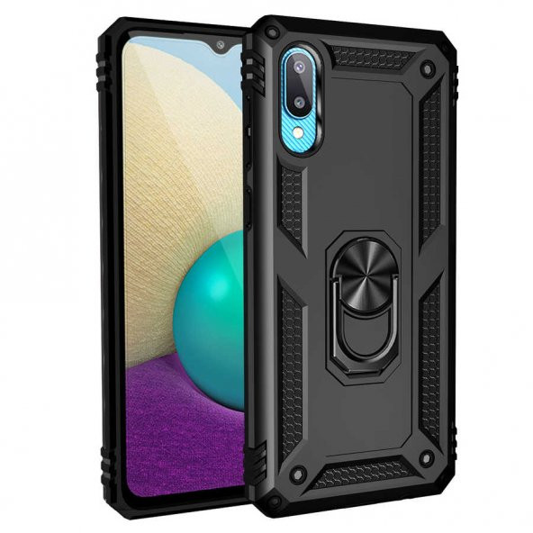 Samsung Galaxy A02 Kılıf Sofya Yüzüklü Standlı Zırhlı Silikon Kılıf - 1