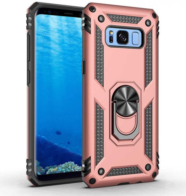Samsung Galaxy S8 Kılıf Sofya Yüzüklü Standlı Zırhlı Silikon Kılıf - 4