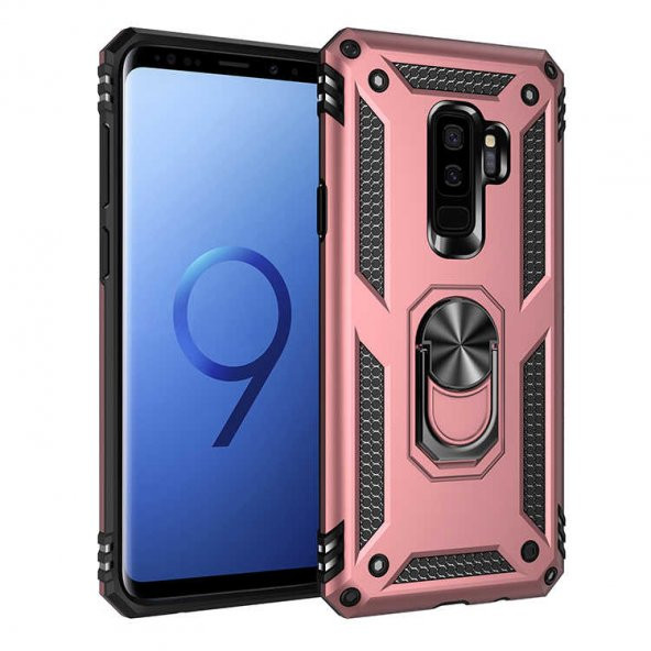Samsung Galaxy S9 Plus Kılıf Sofya Yüzüklü Standlı Zırhlı Silikon Kılıf - 6