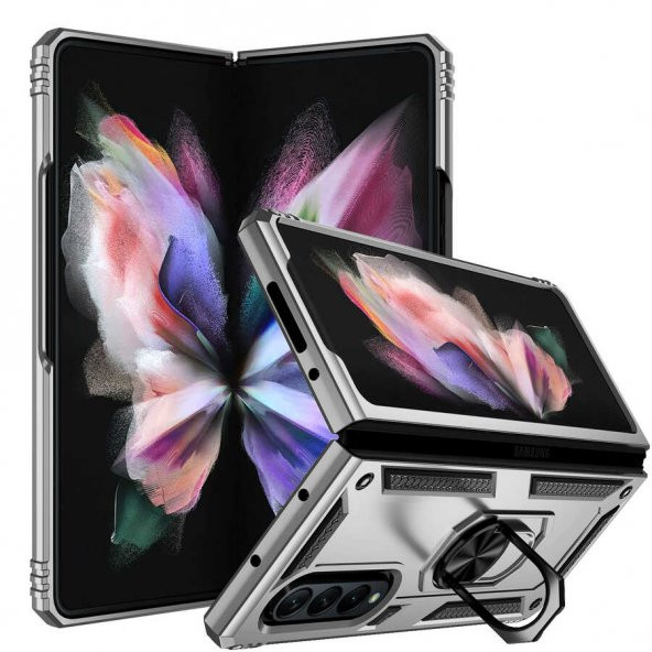 Samsung Galaxy Z Fold 3 Kılıf Sofya Yüzüklü Standlı Zırhlı Silikon Kılıf - Resim 2